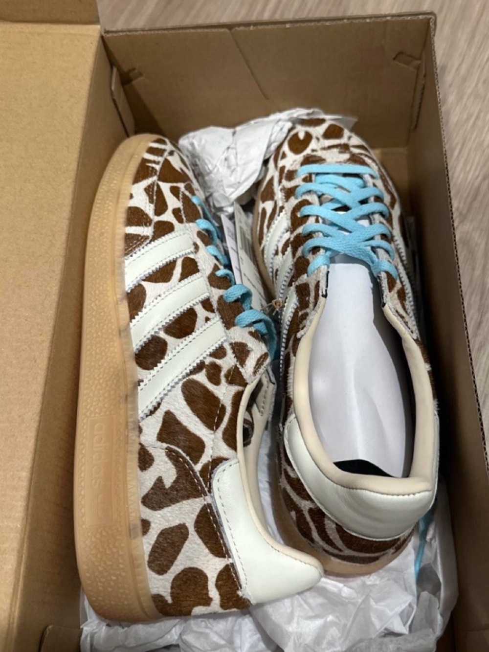 adidas Handball Giraffe Print Sneakers with Light Blue Laces